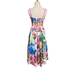 OUTLET: Luxury Italian designer Positano print push up 100% cotton dress, SIZE S