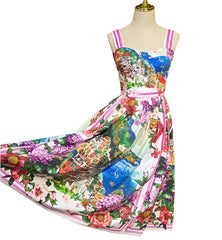 OUTLET: Luxury Italian designer Positano print push up 100% cotton dress, SIZE S