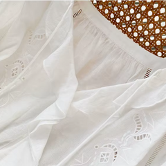 White Broderie Cotton Linen Blouse and Skirt Set