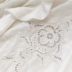 White Broderie Cotton Linen Blouse and Skirt Set