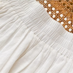 White Broderie Cotton Linen Blouse and Skirt Set