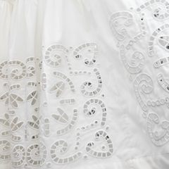 White Broderie Cotton Midi Skirt with Elastic Waist