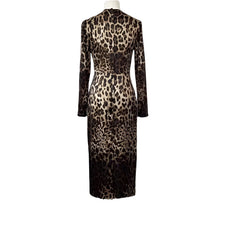 OUTLET Italian Luxury Pure Silk Leo print long sleeve midi dress, SIZE M / EU36 / US6