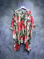 High Quality Luxury Designer Inspired Women's Floral Tunic Tops And Short Kaftan Silk Dress