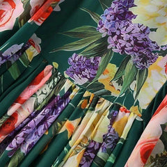 Luxury Green Mulifloral chiffon Boho dress