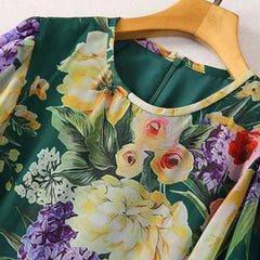 Luxury Green Mulifloral chiffon Boho dress