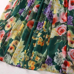 Luxury Green Mulifloral chiffon Boho dress