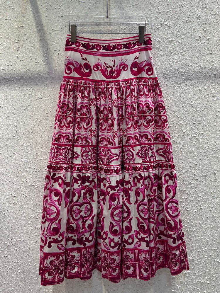 HIGH QUALITY Luxury Fashion Women Off-Shoulder Silk blouse and Cotton Maxi Skirt Summer Set For Female 2023