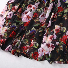 Black Floral maxi chiffon dress with flared sleeves