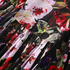 Black Floral maxi chiffon dress with flared sleeves