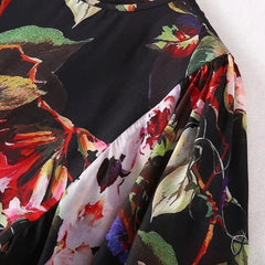 Black Floral maxi chiffon dress with flared sleeves