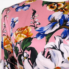 Italian Designer Magnolia Print 100% Silk Long Sleeve Midi Dress – Elegant Women’s Luxury Fashion
