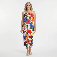White Floral Silk Midi Dress