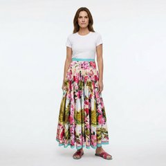 Floral Maxi Cotton Skirt with Ancient Sicily Print