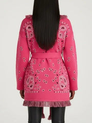 Fuchsia Paisley Wool-Cashmere Belted Cardigan