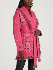 Fuchsia Paisley Wool-Cashmere Belted Cardigan