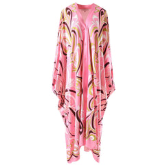 HIGH QUALITY Fashion Summer Women Print Kaftan Dress Loose Maxi Plus Size Beach Outerwear In Pink 2023