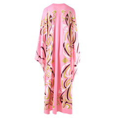 HIGH QUALITY Fashion Summer Women Print Kaftan Dress Loose Maxi Plus Size Beach Outerwear In Pink 2023