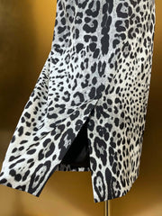 Women Silk Black Leopard Print Midi Dress