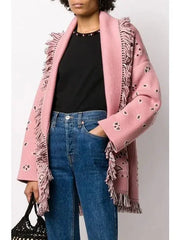 Pink Jacquard Long Cardigan