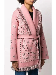 Pink Jacquard Long Cardigan