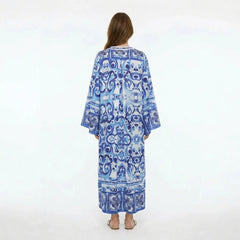 Italian Blue Majolica print maxi Kaftan dress