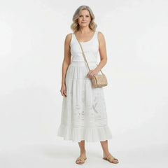 White Broderie Cotton Blouse and Skirt Set