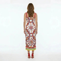 Carretto Print White Silk Midi Dress