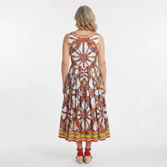 Sicilian Carretto Cotton Midi Dress with Pockets