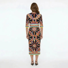 Carretto Silk Midi Dress with Half Sleeves