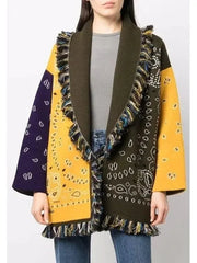 Color-Contrasting Bandana Jacquard Cashmere-Blend Cardigan