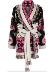 Cosmic-Pattern Fringed-Edge Cardigan