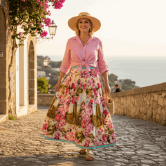 Floral Maxi Cotton Skirt with Ancient Sicily Print