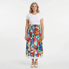 Multicolour Floral Cotton Midi Skirt