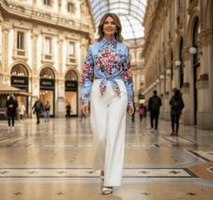 Floralia Italiana Blue Cotton Blouse