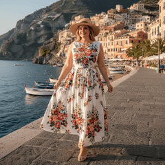 Floralia Italiana White Cotton Midi Dress with Tie Belt