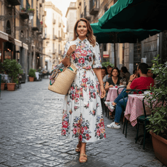 Floralia Italiana White Cotton Midi Shirt Dress