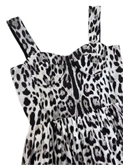 Cotton midi summer dress in grey leopard print