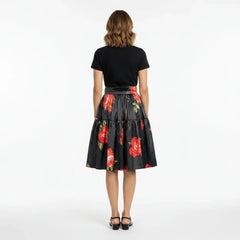 Midnight Roses Cotton Knee Length Skirt