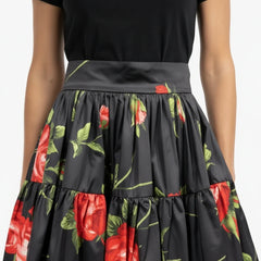 Midnight Roses Cotton Knee Length Skirt