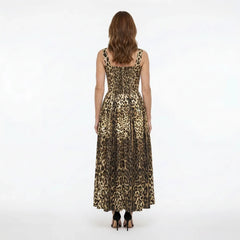 Leopard Cotton Maxi Bustier Dress