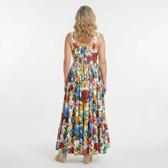 Luxury Summer Multi Floral print maxi cotton dress