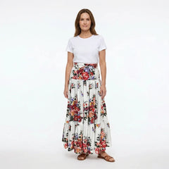 Floralia Italiana White Cotton Maxi Skirt