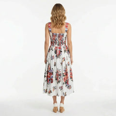 Floralia Italiana White Cotton Midi Dress with Padded Cups