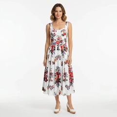 Floralia Italiana White Cotton Midi Dress with Padded Cups