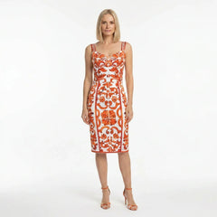 Orange Majolica Silk Bustier Knee-Length Dress