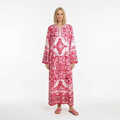 Red Majolica Porcelain print maxi Kaftan dress
