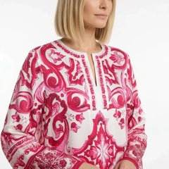 Red Majolica Porcelain print maxi Kaftan dress