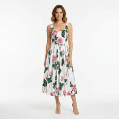 Italian Pink Roses Push Up Cotton Dress