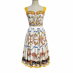 Sicilian Carnival White Cotton Midi Dress